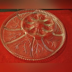 Vintage Clear Glass Round 13" Deviled Egg And Snack Plate!